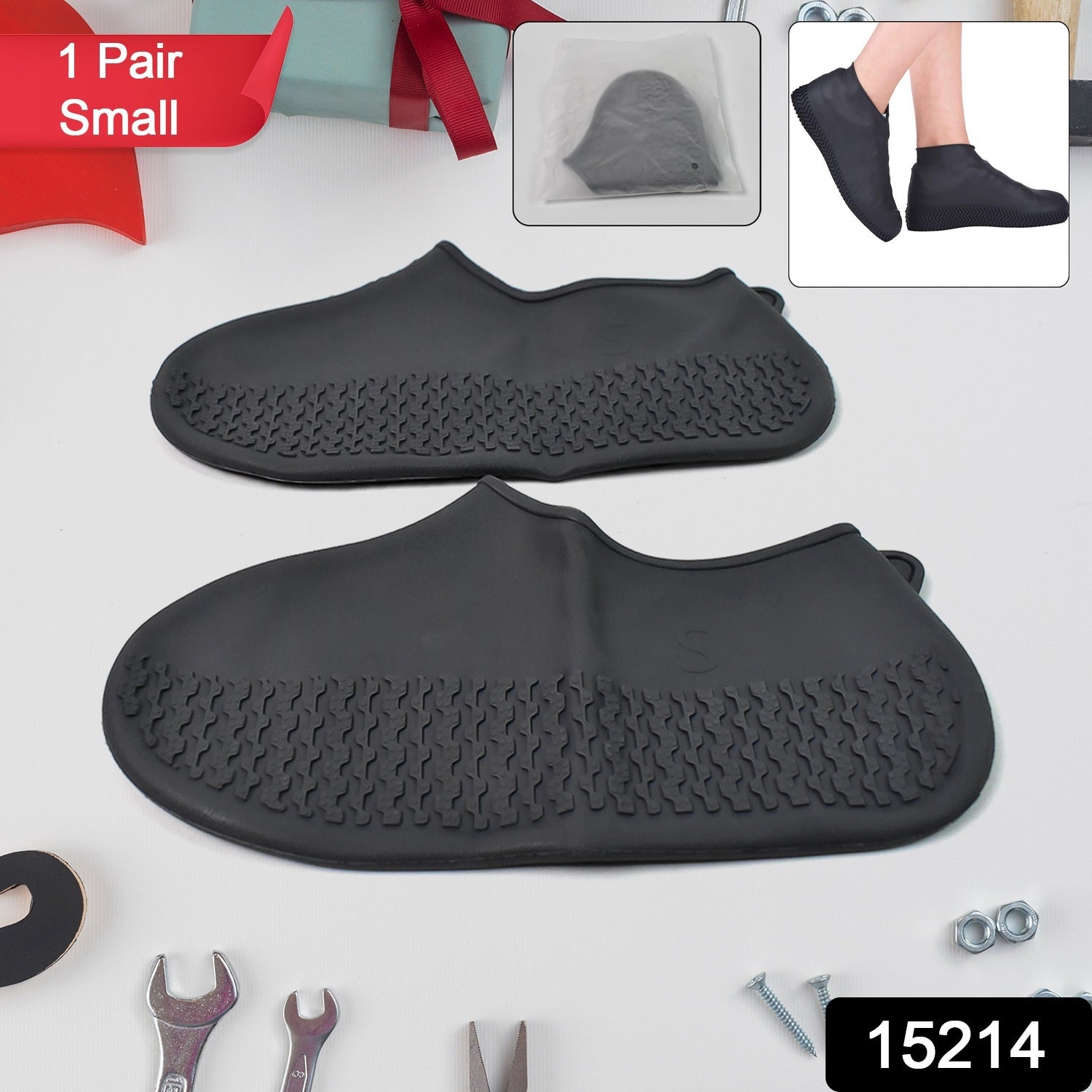 Non-slip Silicone Reusable Waterproof Rain Shoes Covers (1 Pair  Small  Mix Color)